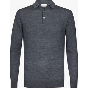 Profuomo heren trui wol - slim fit gebreide polo lange mouw - antraciet grijs