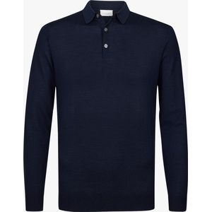 Profuomo heren trui wol - slim fit gebreide polo lange mouw - navy blauw