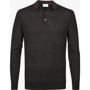 Profuomo heren trui wol - slim fit gebreide polo lange mouw - bruin