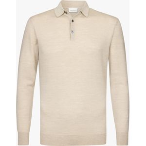 Profuomo - Slim Fit - Gebreide Polo - Beige - Lange Mouw
