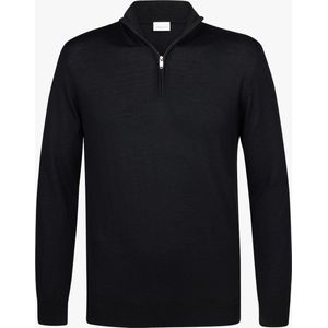 Profuomo heren trui wol - slim fit trui met korte rits - zwart