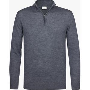 Profuomo heren trui wol - slim fit trui met korte rits - antraciet grijs