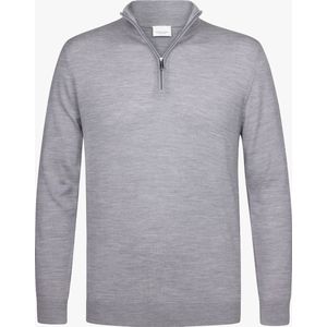 Profuomo heren trui wol - slim fit trui met korte rits - grijs