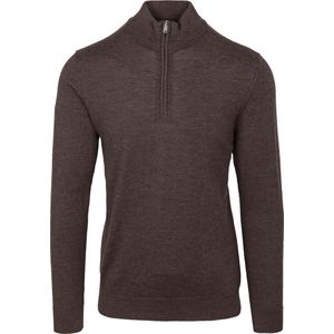 Profuomo heren trui wol - slim fit trui met korte rits - bruin