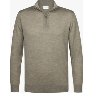 Profuomo heren trui wol, slim fit trui met korte rits, groen