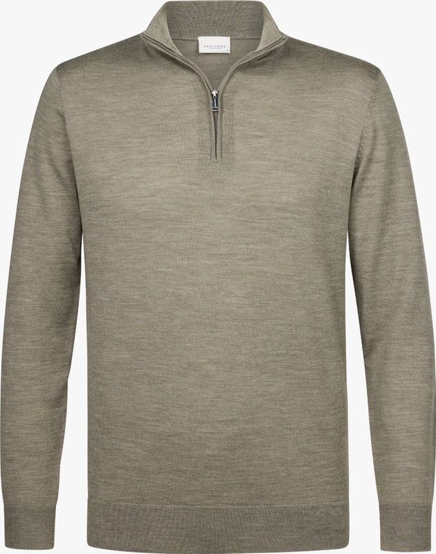 Profuomo heren trui wol, slim fit trui met korte rits, groen