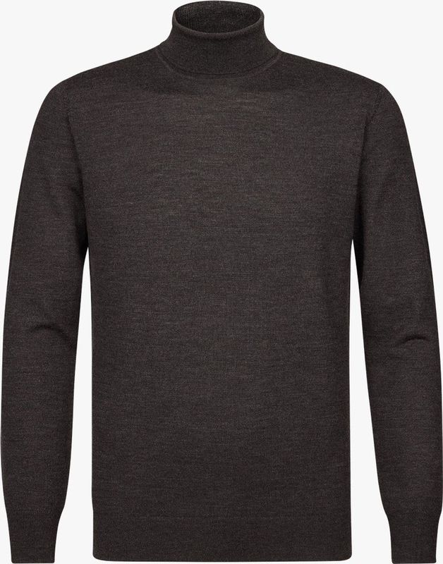 Profuomo heren trui wol, slim fit coltrui, bruin