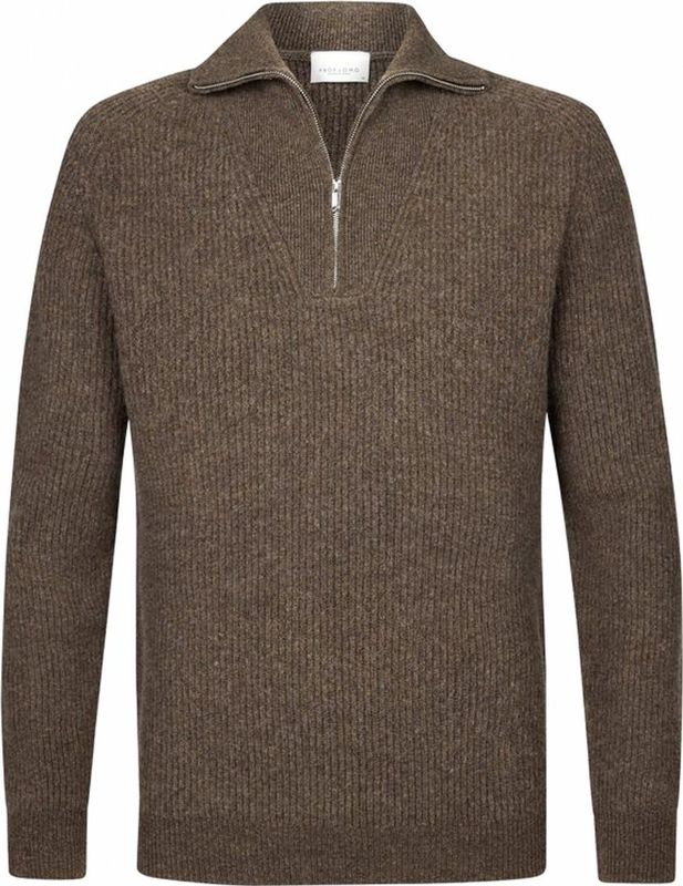 Profuomo Half Zip Pullover Merinowol Melange Grijs - Heren - Pullovers