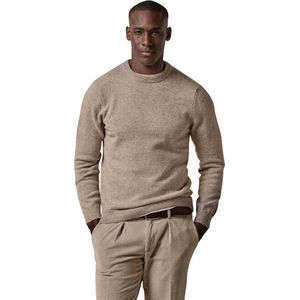 Profuomo trui ronde hals effen beige wol normale fit