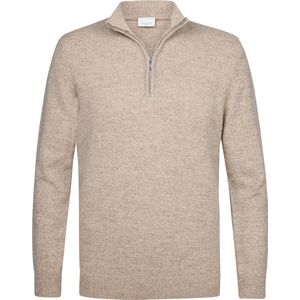 Profuomo Half Zip Pullover Lamswol Melange Beige - Heren - Pullovers