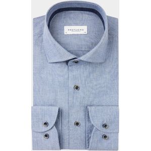 Profuomo - Slim Fit Overhemd - Blauw - 100% Katoen - Strijkvriendelijk