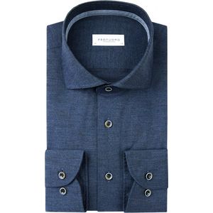 Profuomo - Slim Fit - Overhemd - Middenblauw - 100% Katoen - Strijkvriendelijk