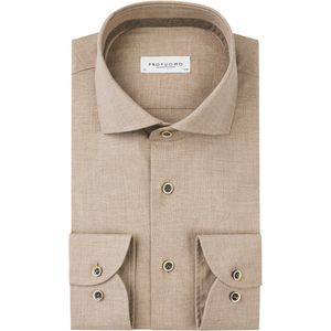 Profuomo - Slim Fit - Overhemd - Beige - 100% Katoen - Strijkvriendelijk