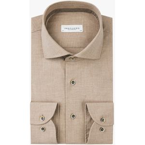 Profuomo - Slim Fit - Overhemd - Beige - 100% Katoen - Strijkvriendelijk