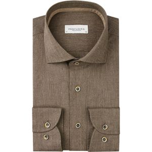 Profuomo slim fit heren overhemd - structuur - taupe - Strijkvriendelijk - Boordmaat: 38