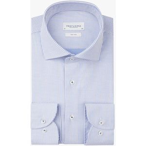 Profuomo slim fit heren overhemd dobby blauw gestreept Strijkvriendelijk Boord