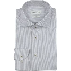 Profuomo slim fit heren overhemd, dobby, olijfgroen met wit gestreept