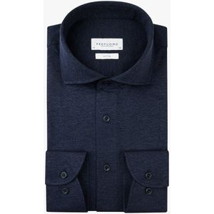 Profuomo - Slim Fit Overhemd - Donkerblauw - Jersey - Strijkvriendelijk