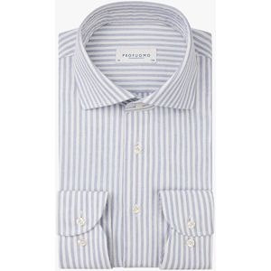 Profuomo - Slim Fit Overhemd - Blauw - Structuurweving - Lange Mouwen