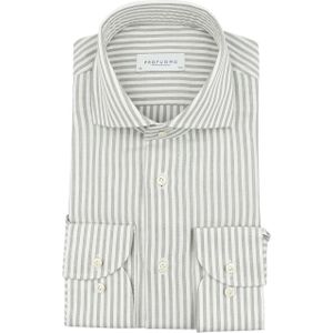 Profuomo Hemd Streifen Cutaway Grün - Größe 39