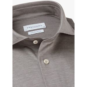 Profuomo - Japanese Knitted Overhemd - Bruin Gemêleerd - Katoen/PVC