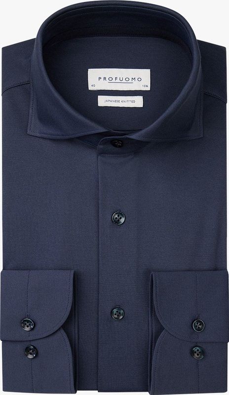 Profuomo - Knitted Overhemd - Mid Blue - 50% Katoen 50% Polyester