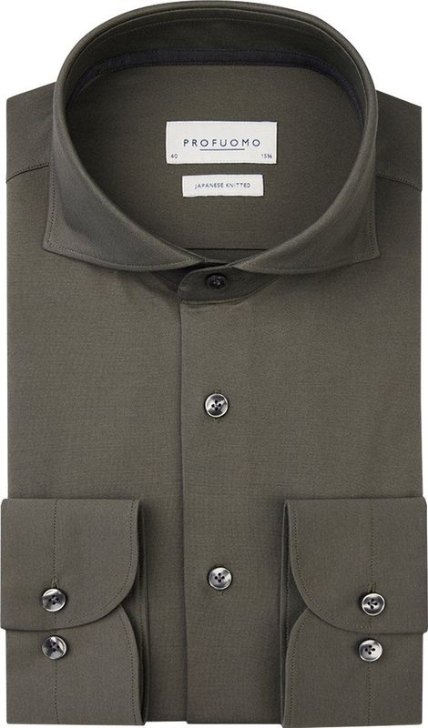 Profuomo - Japanese Knitted Hemd - Donkergroen - Polyester Katoen - Slim-fit