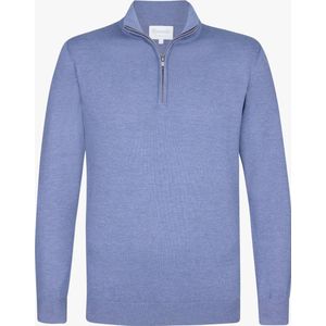 Michaelis heren trui katoenmengsel, slim fit trui met korte rits, blauw