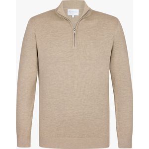 Michaelis heren trui katoenmengsel, slim fit trui met korte rits, beige
