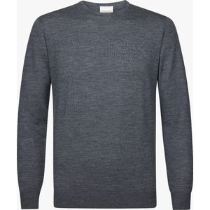Profuomo heren trui wol - slim fit trui met O-hals - antraciet grijs