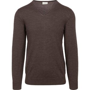 Profuomo Pullover V-Hals Merinowol Donkerbruin - Heren - Pullovers