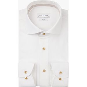 Profuomo - Overhemd - Wit - Katoen/Elastaan - Haifisch Kraag - Lange Mouwen