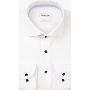 Profuomo - Wit Effen Overhemd - Katoen - Haifisch Kraag - Extra Lange Mouwen