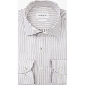 Profuomo - Slim Fit Overhemd - Olijfgroen met Wit Gestreept - Dobby - Strijkvriendelijk