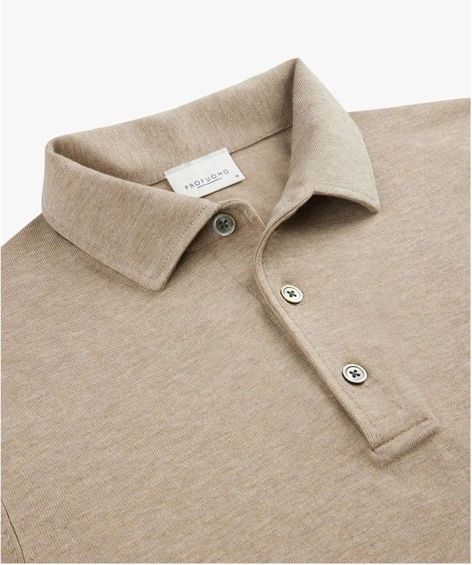 Profuomo - Longsleeve Poloshirt - Effen - Beige - Lyocell Nylon Katoen Zijde