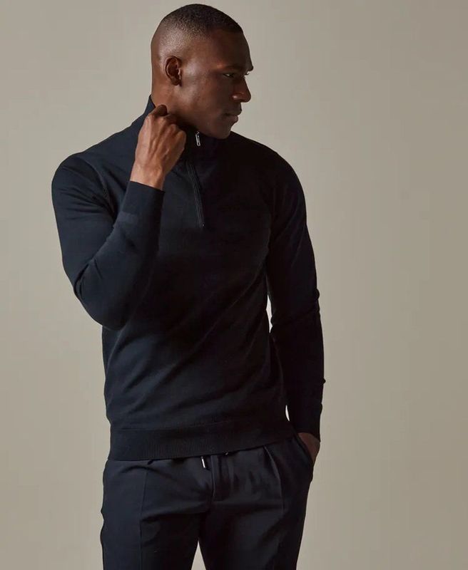 Profuomo - Heren Half Zip Pullover Sweater - Blauw - Katoen