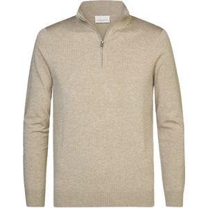 Profuomo - Heren Half Zip Pullover Sweater - Beige - Katoen