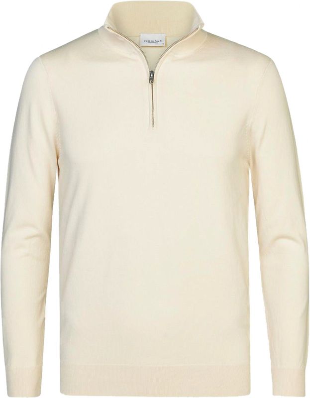 Profuomo - Heren Half Zip Pullover Sweater - Beige - Katoen