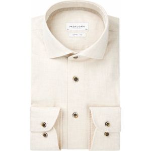 Profuomo Overhemd Heren - Beige Katoen-Linnen Mix - X-Cutaway Kraag