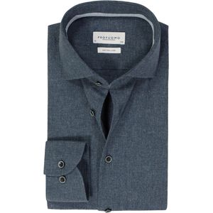 Profuomo overhemd donkerblauw katoen en linnen gemêleerd
