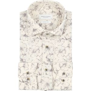 Profuomo - Slim Fit - Overhemd - Beige - Popeline - Strijkvriendelijk