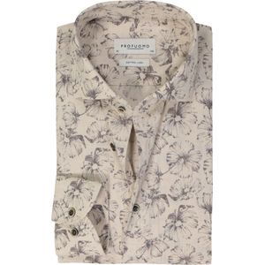 Profuomo - Slim Fit - Overhemd - Beige - Popeline - Strijkvriendelijk