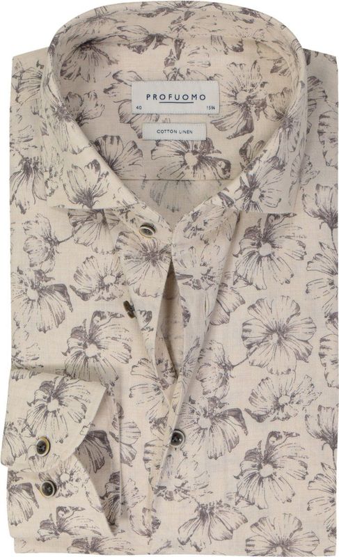 Profuomo - Slim Fit - Heren Overhemd - Beige - Popeline