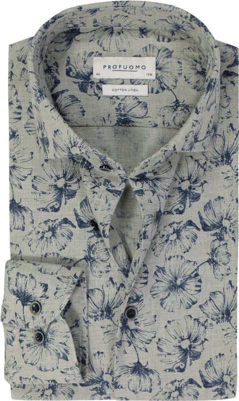 Profuomo - Slim Fit - Heren Overhemd - Groen Dessin - Popeline