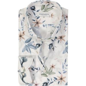 Profuomo Overhemd - Blauw-Wit Bloemenpatroon - Lange Mouwen