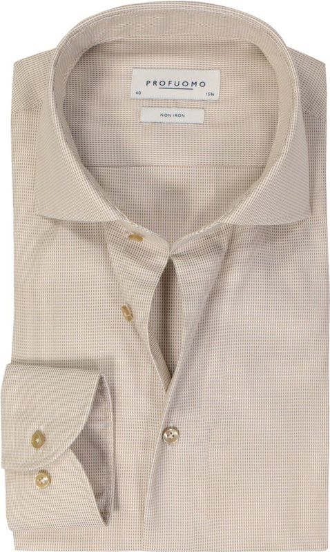 Profuomo - Dobby Overhemd - Beige - Katoen - Slim-fit