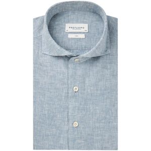 Profuomo - Overhemd - Lichtblauw - Linnen - Gemêleerd - Slim Fit