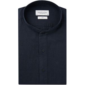 Profuomo - Overhemd - Donkerblauw - Linnen - Standing Collar