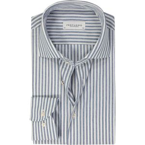 Profuomo - Slim Fit - Heren Overhemd - Blauw Gestreept - Popeline