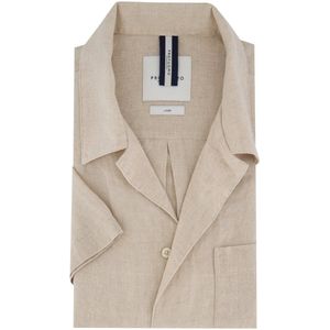 Profuomo - Casual Shirt - Donkerrood - Katoen/Polyester - Korte Mouwen